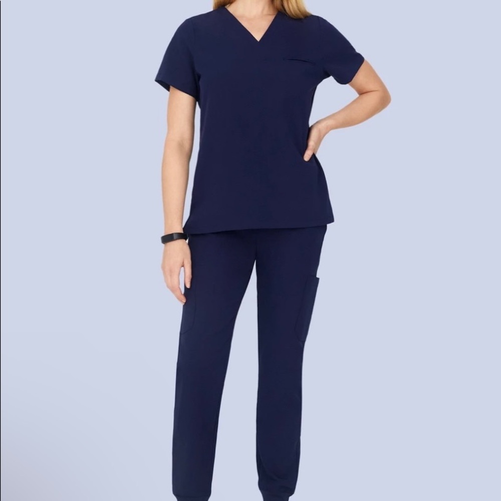 Mandala Navy Scrubs Jogger and 1-Pocket Top Set